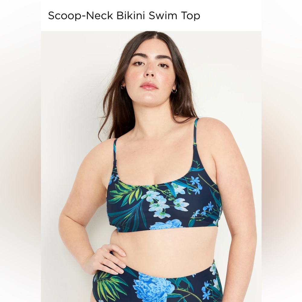 Old Navy Scoop Neck Bikini Top Blue Floral XL NWT